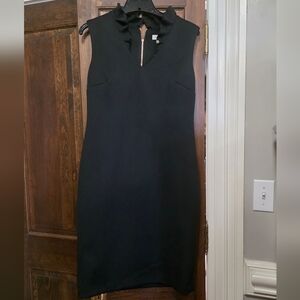 Calvin Klein Black Sleeveless Midi Sheath Dress with Zip Neck